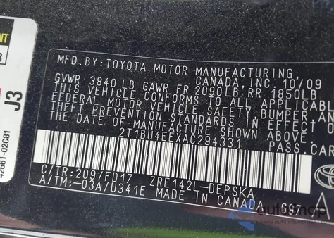 2010 Toyota Corolla S z USA, uszkodzony, nr VIN 2T1BU4EEXAC294331